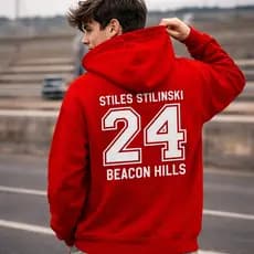 Blusa de Frio Teen Wolf Stilinski 24 Moletom Estilo Colege de Capuz Canguru Com Bolso 100% Algodão