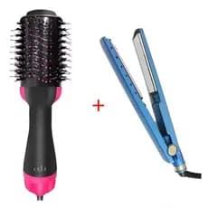 Kit Escova Secadora Modeladora+Prancha Alisadora Profissional Anti Frizz 110V/220V 2 em 1