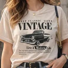 Camiseta Vintage Classic Car Retrô 100% Algodão Premium T-Shirt Blusa Feminina Casual Estampa Carro Antigo Luxo