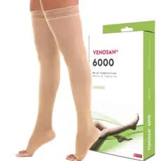 Meia Compressiva Unissex Venosan 6000 20-30mmHg AGH 7/8 com Silicone Meia Coxa Bege Original