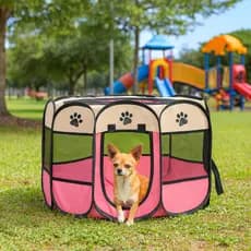 Cercado Pet Dobrável G Portátil para Cães e Gatos Espaçoso com Tela Respirável 91x91x58