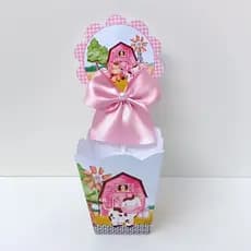 Centro de Mesa Fazendinha Rosa Menina l Caixa Cachepô l Caixinha Cachepô l Aniversário l Festa Infantil