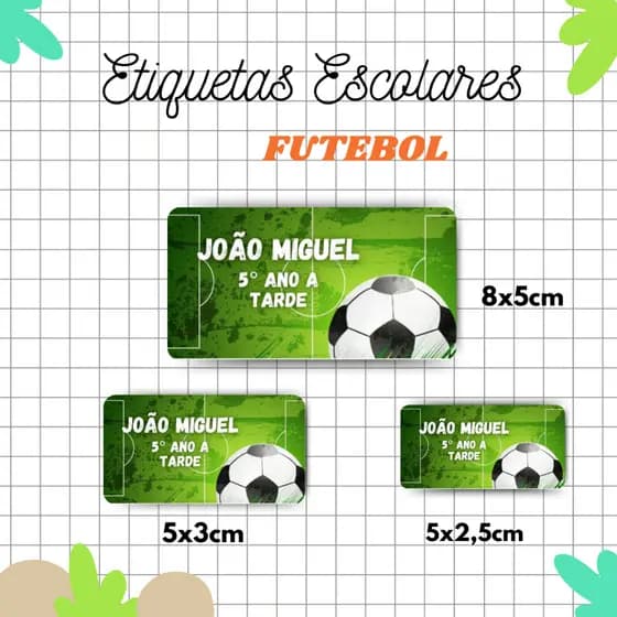 Kit Etiqueta Escolar Futebol l Adesivos Escolar l Etiquetas Personalizadas l Material Escolar l Volta as Aulas