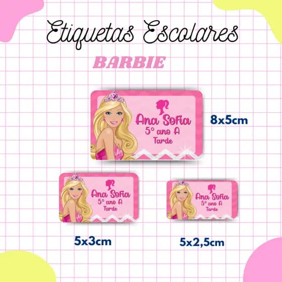 Kit Etiqueta Escolar Barbie l Adesivos Escolar l Etiquetas Personalizadas l Material Escolar l Volta as Aulas