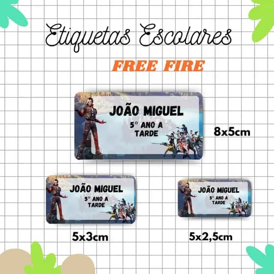 Kit Etiqueta Escolar Free Fire l Adesivos Escolar l Etiquetas Personalizadas l Material Escolar l Volta as Aulas