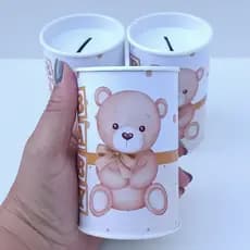 Cofrinhos Personalizados Chá Revelação Ursinho Dourado l Cofres Personalizados l Aniversário l Festa Infantil