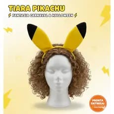 Tiara Arco Pikachu Orelhas - Pokemon Fantasia Carnaval Halloween