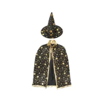 Kit Capa e Chapéu Mago Bruxo Infantil 70cm Estrelas - Fantasia Cosplay Halloween