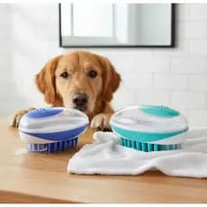 Escova Massageadora Lava Pelo Pet Banho Cachorro Cão Gato Dispenser Sabão 123 Útil