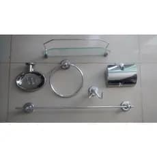 Kit P/banheiro 6 Peça Metal  Inox C/porta Shampoo Reto 40cm