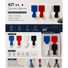 ganchometal de parede adesivo 4 cores preto branco azul Royal vermelho pronta entrega