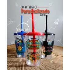 50  Copos Twister Shake 300ml C/ Tampa e Canudo Personalizados Lembrancinha Festa Infantil