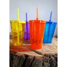 KIT COPOS TWISTER 300ML CRISTAL COM TAMPA E CANUDO PARA PERSONALIZAR ADESIVAR FESTA LEMBRANCINHA FESTA