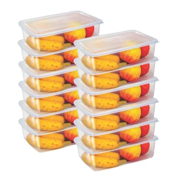 Kit 12 Potes 1 Litro Transparente BPA FREE Com Tampa Plástico Marmita Organizador