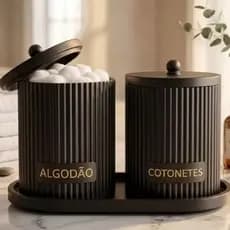 Kit Organizador Banheiro Porta Cotonete e Porta Algodão com Tampa Canelado Premium