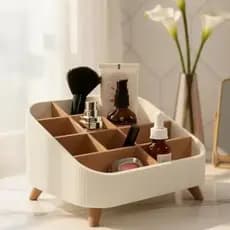 Organizador de Maquiagem com Divisórias Porta Cosméticos Pés Bege Branco Preto Luxo Elegante