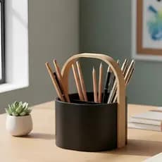 Organizador de Mesa Porta Caneta Pincel Maquiagem Skincare Multiuso com Alça Escritório