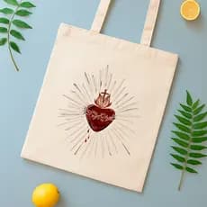 Bolsa Ecobag Coração Sagrado Inspiração Moda Catolica Mochila Lançamento Verão Tendência