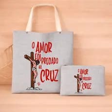 Kit Bolsa Sacola Ecobag e Necessaire Linho Saturno Exclusivo Totus Tuus Maria  Catolico Envio Imediato