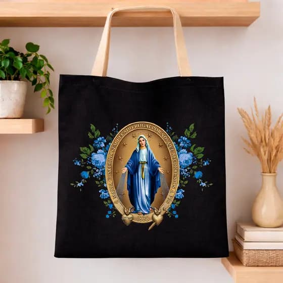Bolsa Sacola Ecobag Nossa Senhora das Graças Moda Religiosa Igreja Mochila Oração Lançamento