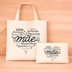 Kit Bolsa de Algodão e Necessaire Estampada Mãe Eco Bag Dia Das Mães Sacola Sustentável Lançamento
