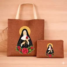 Kit Bolsa Ecobag SantaTeresinha do Menino Jesus Mochila Ecológica Igreja Moda Religiosa Lançamento Católica
