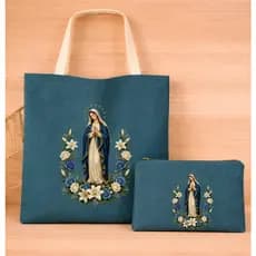Kit Bolsa Necessaire Ecologica Nossa Senhora Da Conceição Flores Mochila Ecobag Missa Religiosa Lançamento