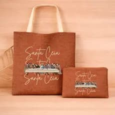 Kit Bolsa Sacola Ecobag e Necessaire Linho Saturno Estampado Santa Ceia   Catolico Envio Imediato