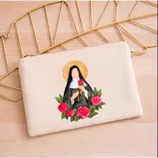 Kit 10 Necessaires em Algodão Cru Bolsinha Premium Estampada Santa Rita de Cassia Catolica Envio Imediato