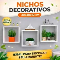 Kit 3 Nichos Decorativo 30x30x10 Prateleira Organizadora 100MDF - Sala Cozinha Quarto