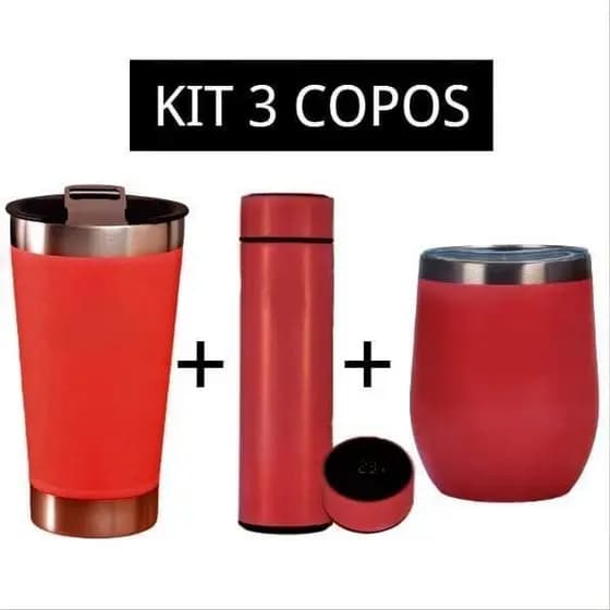 KIt 3 peças 350mls /473mls/500mls garrafa termometro led + 2 copos termicos