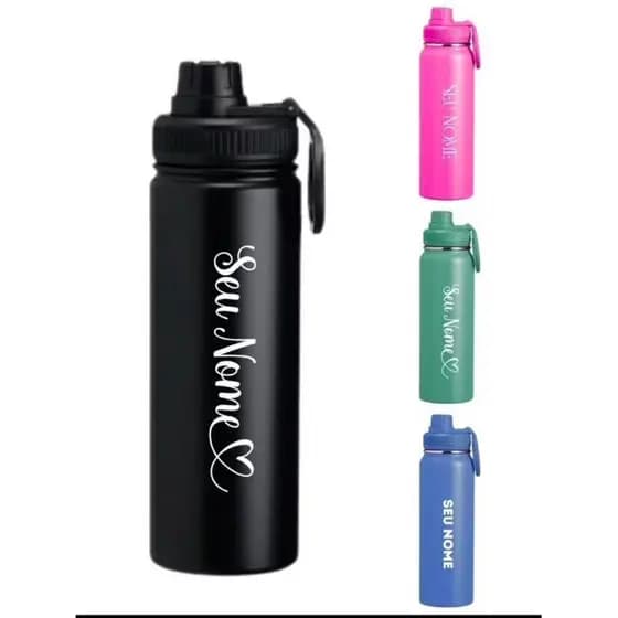 Garrafa Personalizada 800ml Térmica C/ Bico Alça Inox Isolamento Acaademia Fitness Futebol Nomee.