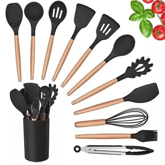 Jogoo Utenssílios de Cozinha em silicone Madeira com 12 peças