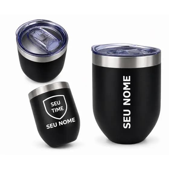 Copo Termico Tipo Cuia 360ml Personalizado Gravação Laser Nome Frase Premium Inox Não Descasca Bebida Gelada Com Tampa⁠