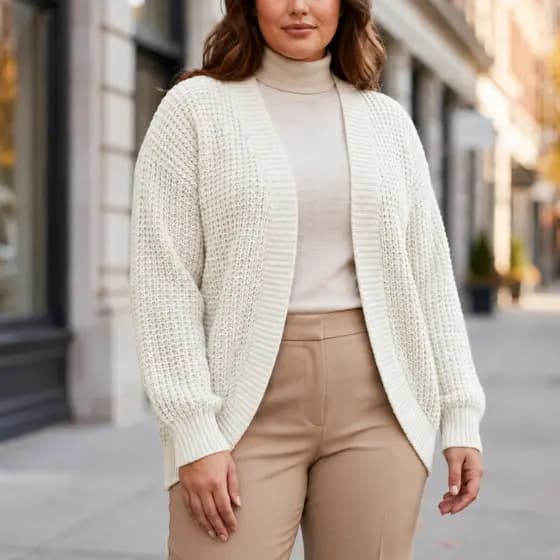 Tricot Feminino Plus Size de Cardigan Casaco de Trico Quentinho Manga Longa Bufante Inverno Sueter