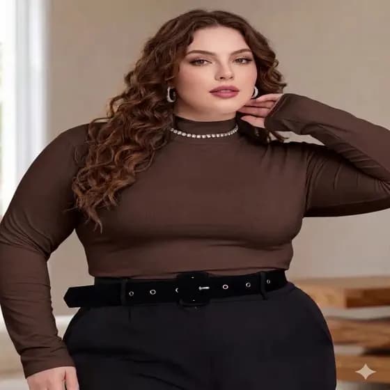 Blusa Segunda Pele Gola Alta Manga Longa Suplex Feminina Básica Confortável Plus Size do M ao G1