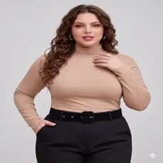 Blusa Segunda Pele Gola Alta Manga Comprida Suplex Feminina Básica Confortável Plus Size M ao G1