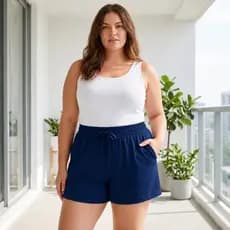 Shorts Feminino Plus Size Verão Soltinho Casual Confortável Pijama Praia Com Bolso Cintura Piscina