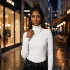 Blusa Cacharrel Tricô Gola Alta Feminina Básica Elegante  Manga Longa Segunda Pele Inverno Suéter