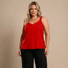 Regata Feminina Plus Size Elegante Alça Grossa Tecido Leve Caimento Perfeito Crepe Duna