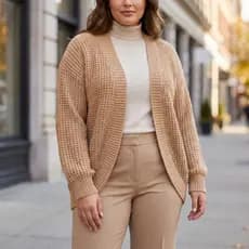 Cardigan Tricot Plus Size Feminino Casaco de Lã Cardigã Moda Inverno com Manga Longa Bufante Frio