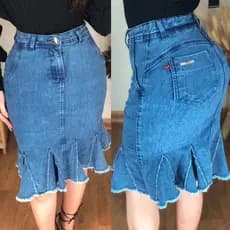 Saia Jeans Feminina Saia Evangélica Saia Cintura Alta Saia Destroyed Saia Blogueirinha Saia Jeans Moda Evangélica