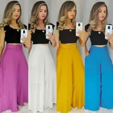 Calça Pantalona Feminina Com Cinto Ou Sem Cinto P/m/g, Calça Pantalona Blogueirinha