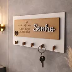Porta Chaves Decorativo MDF de Parede 5 Ganchos Sonho Decoração Casa