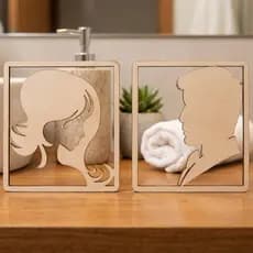 Placa Banheiro Masculino Feminino MDF 15x15 Porta Banheiro Sinalização WC Lavabo Decoração