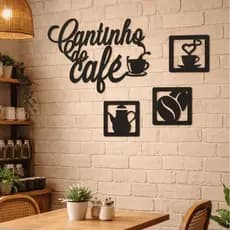 Decoração Cantinho do Café Parede MDF Preto 4 Peças Painel Decorativo Cozinha Bar Café