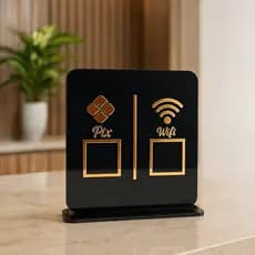 Placa Pix Display de Mesa Balcão WiFi em Acrílico 15x16 QRCode para Caixa Loja Recepção Comércios
