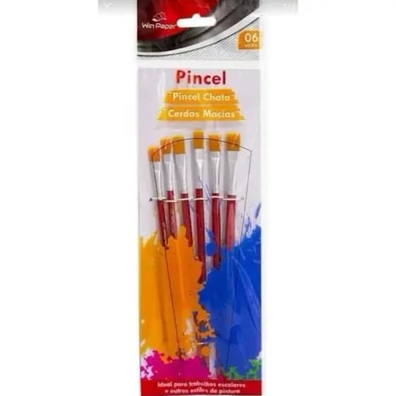 Conjunto De Pincéis Pincel Chato Cerdas Macias 6un - Win Paper