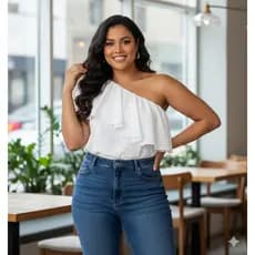 Blusa Feminina Babado Plus Size nula manga um ombro só - P/M, G/GG, G1/G2