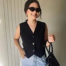 Colete Linho Alfaiataria Feminina Com Botão Luxo
